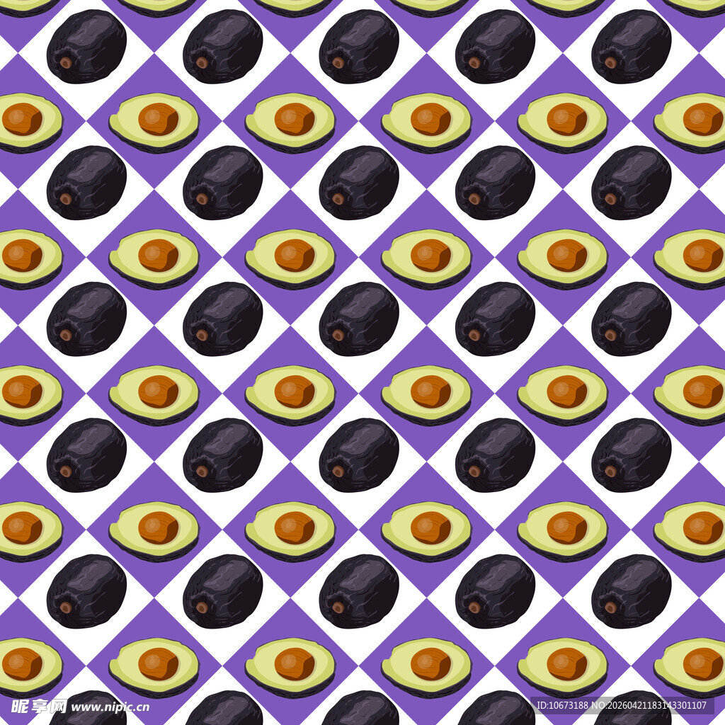 紫色背景的牛油果图案