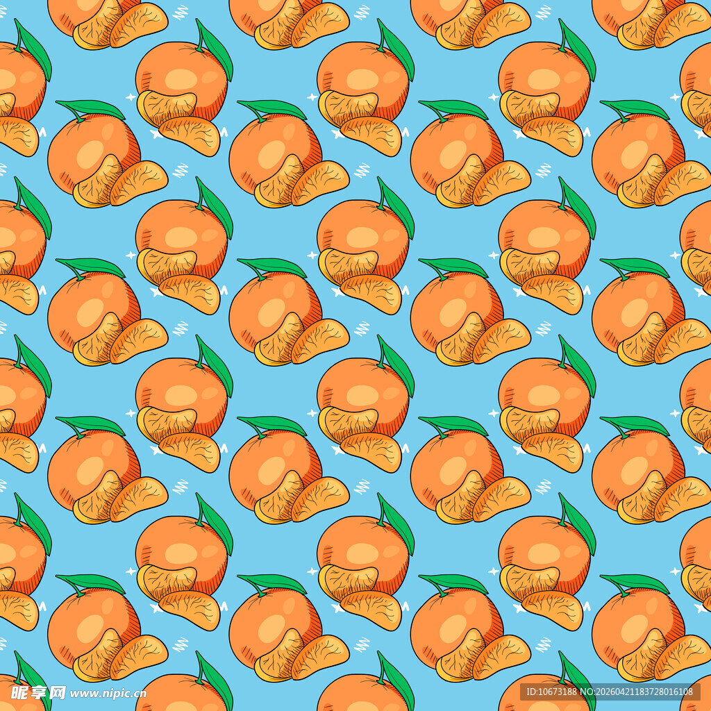 蓝色背景上的橘子水果图案