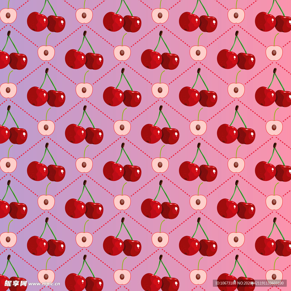 樱桃图案的梦幻粉色背景