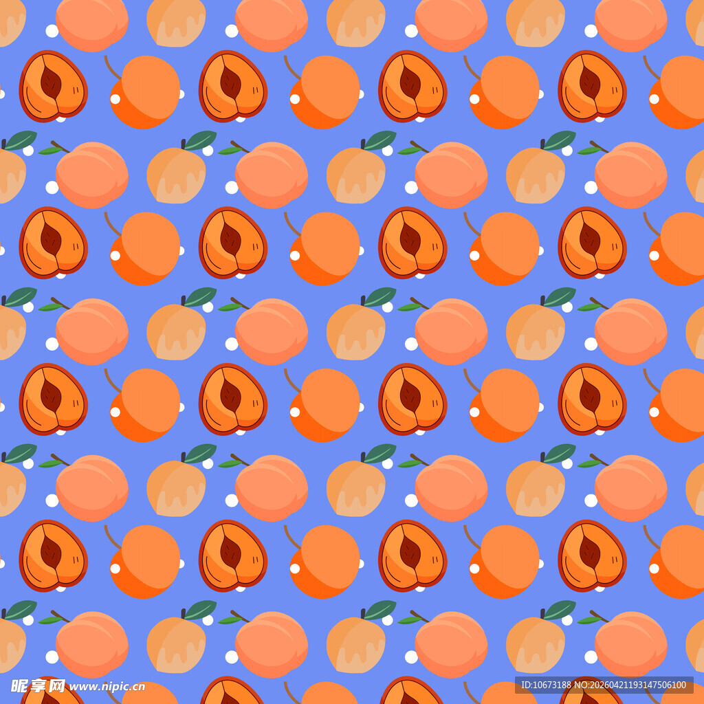 蓝色背景上的桃子水果图案