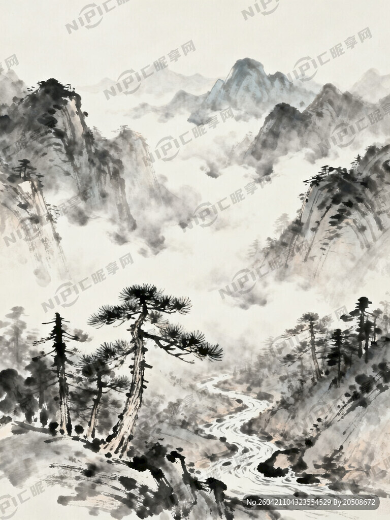 山谷 中国风 中国画 山水