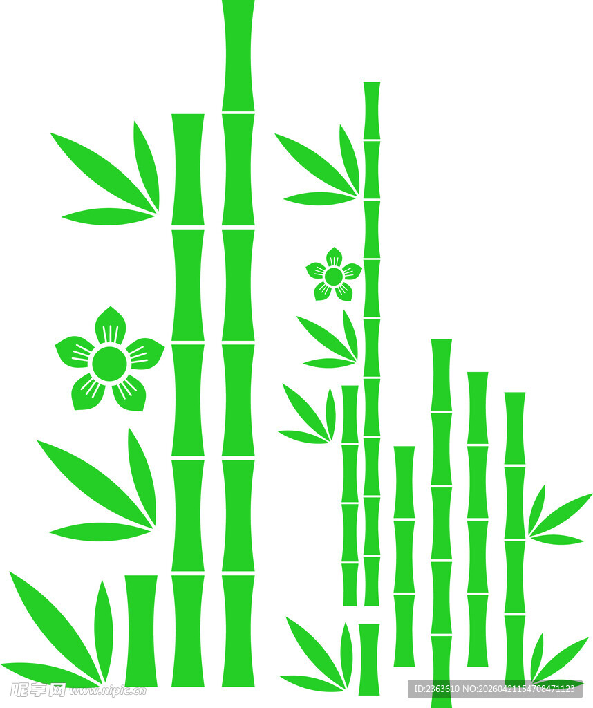清新绿竹花卉装饰图案