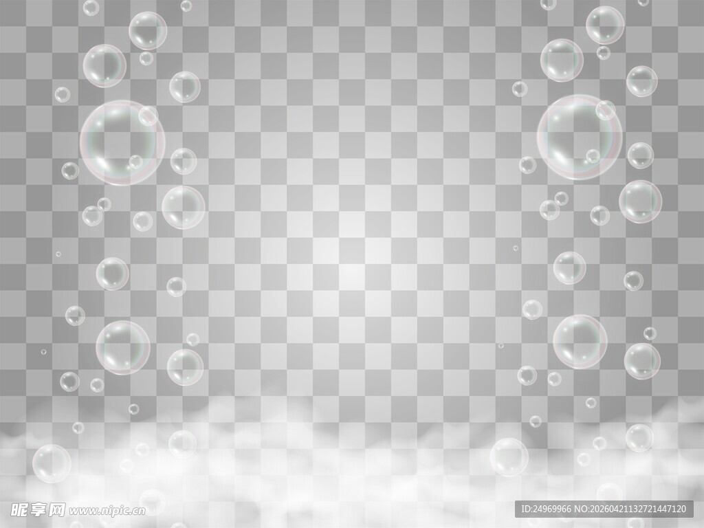 梦幻透明气泡与云朵背景
