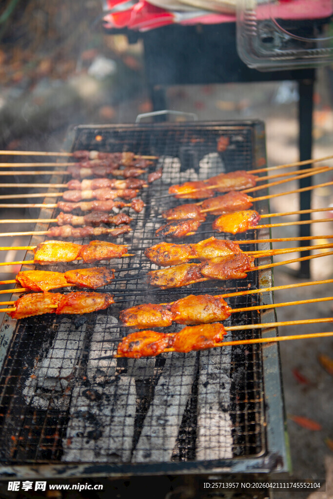 户外烧烤架上的美味烤肉