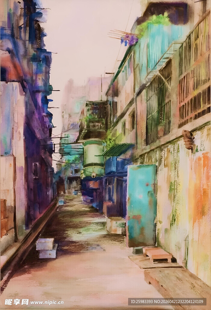 老街水彩画