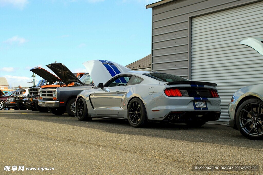 一排酷炫改装车停在户外