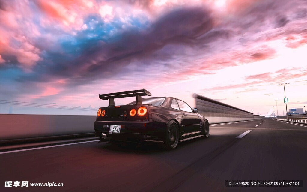 公路上疾驰的炫酷跑车