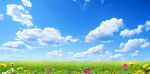 蓝色白云绿草地