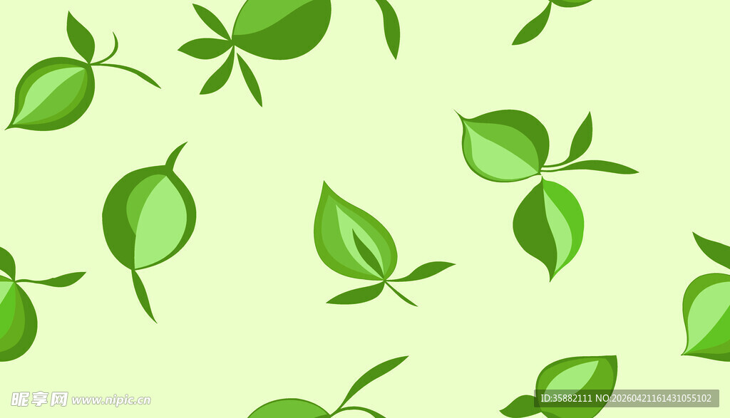 清新绿叶无缝图案背景