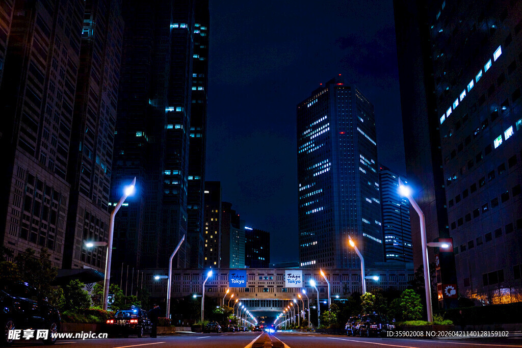 城市夜景中的繁华街道