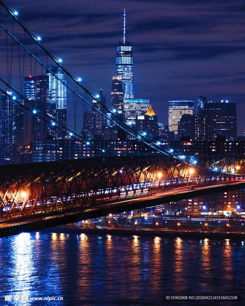纽约夜景中的桥梁与高楼