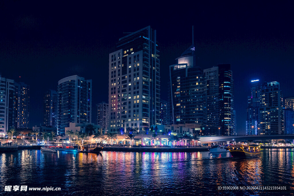迪拜城市璀璨夜景