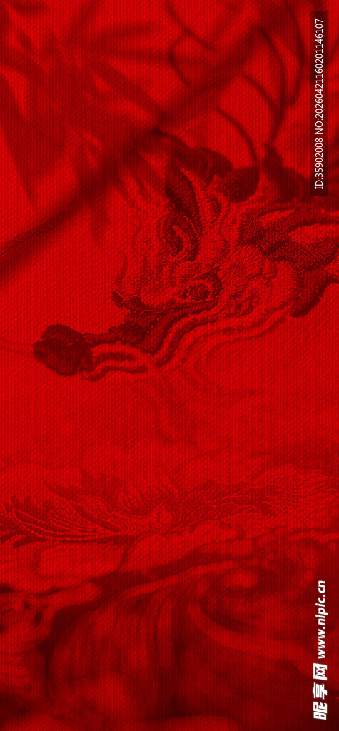 红色织物上的精美龙纹图案