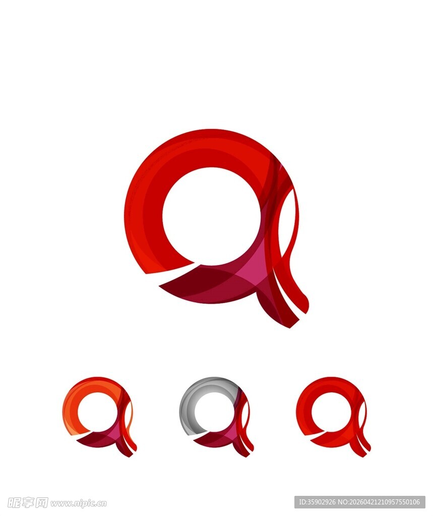 红色立体字母Q标志设计