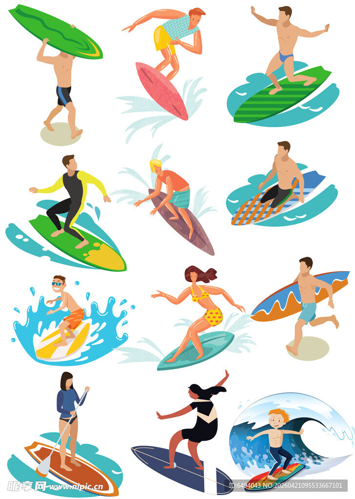 水上乐园冲浪玩水海边度假插画集