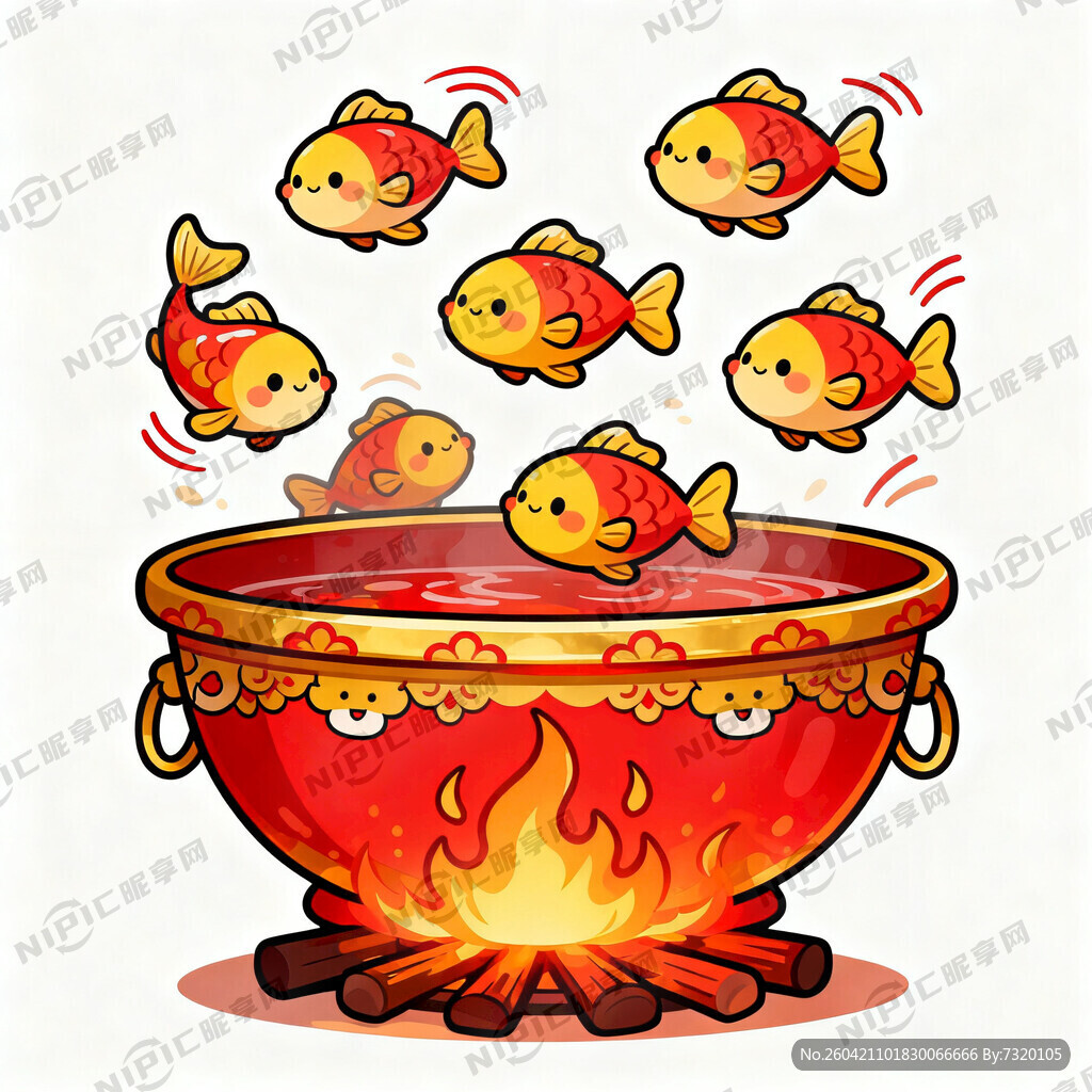 卡通效果 有鱼盆 鱼盆下面有火