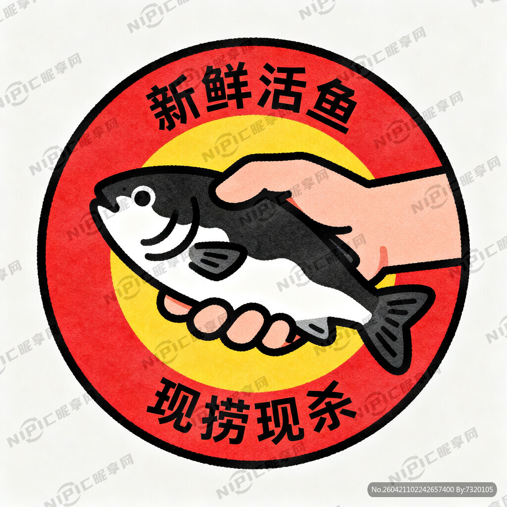 卡通 手拿鱼颜色以黑白搭配