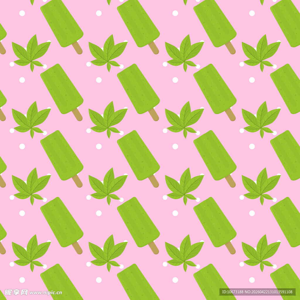 粉色背景的冰棍与叶子图案