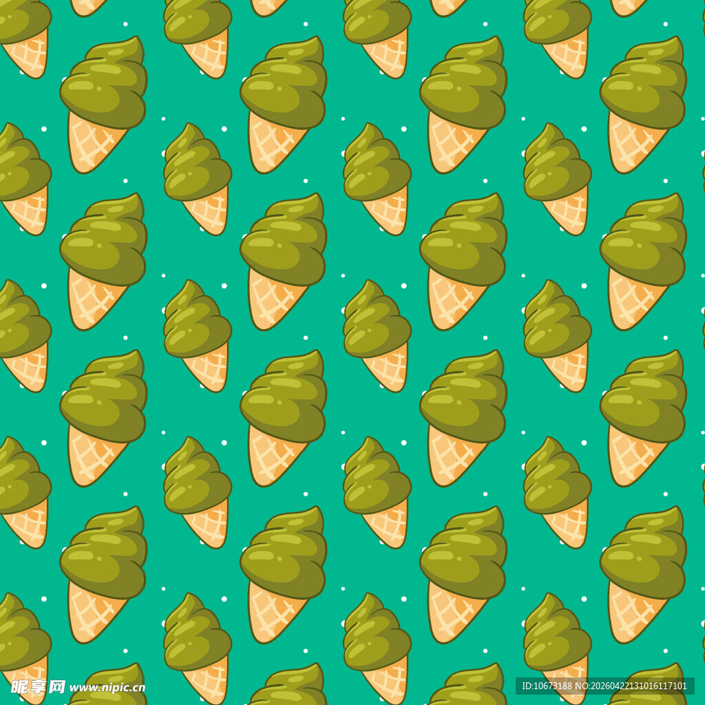 绿色冰淇淋蛋筒无缝图案