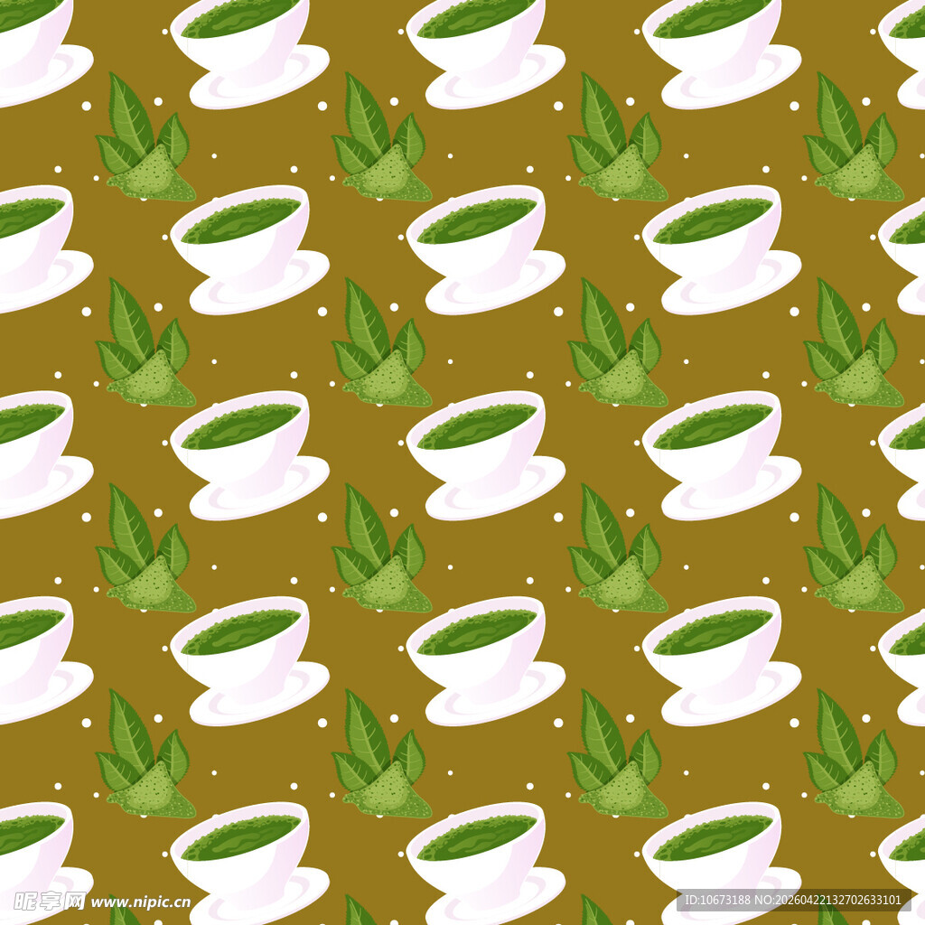 咖啡杯与绿植图案背景