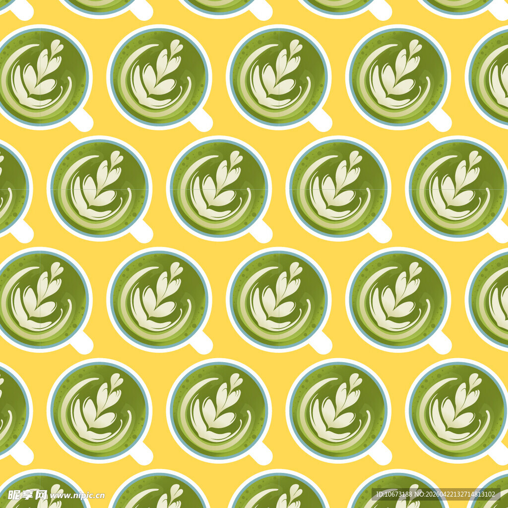 黄绿相间咖啡拉花图案