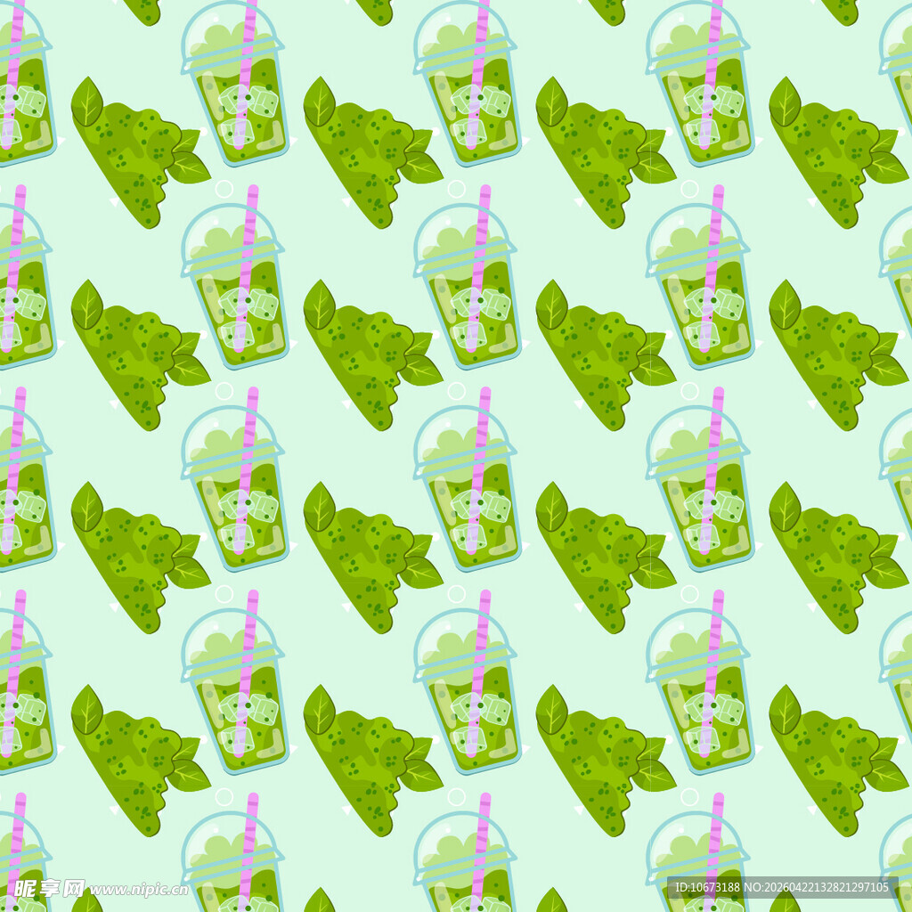 抹茶饮品图案矢量背景