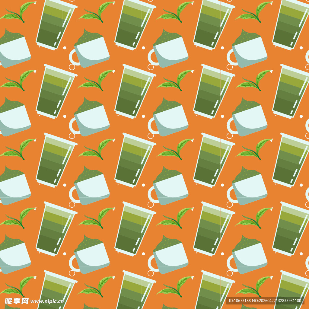 橙色背景抹茶饮品图案矢量背景