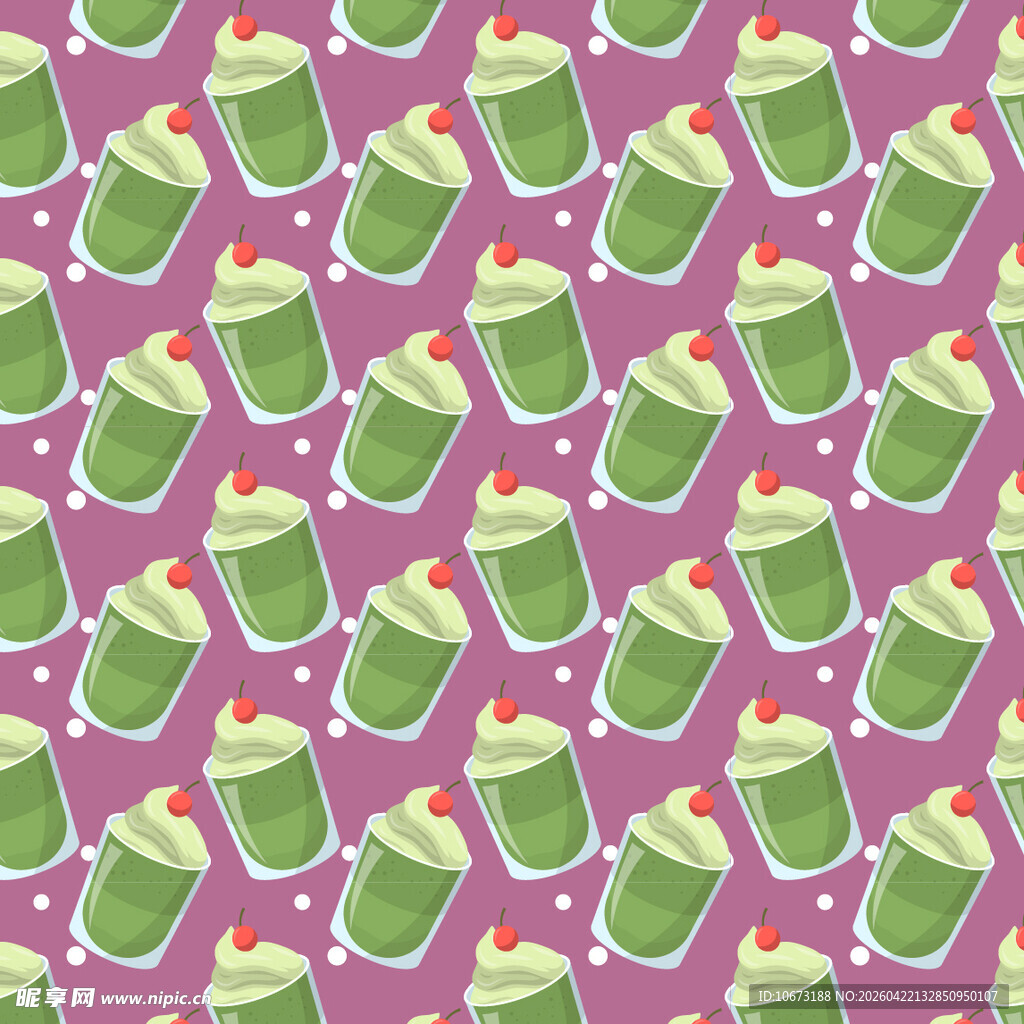 紫色背景抹茶饮品图案矢量背景