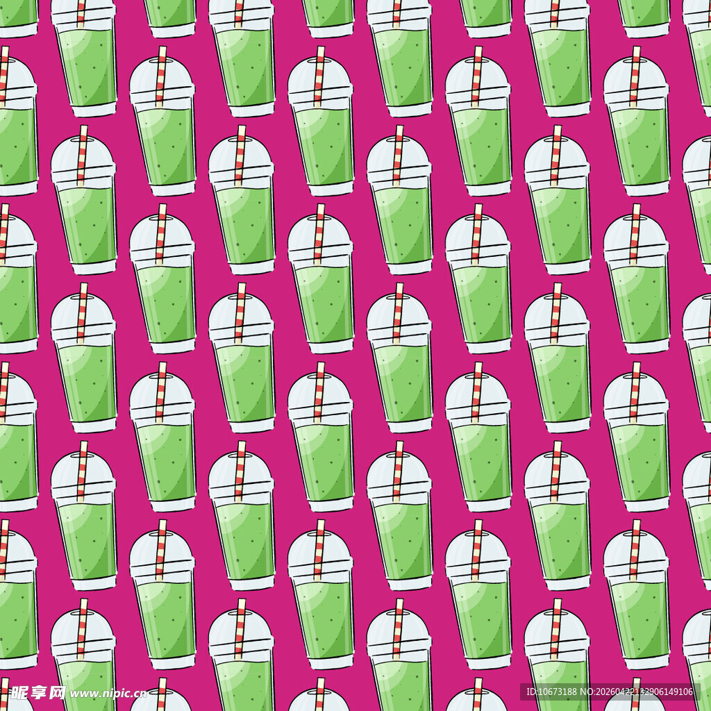 粉色背景的绿色饮品图案