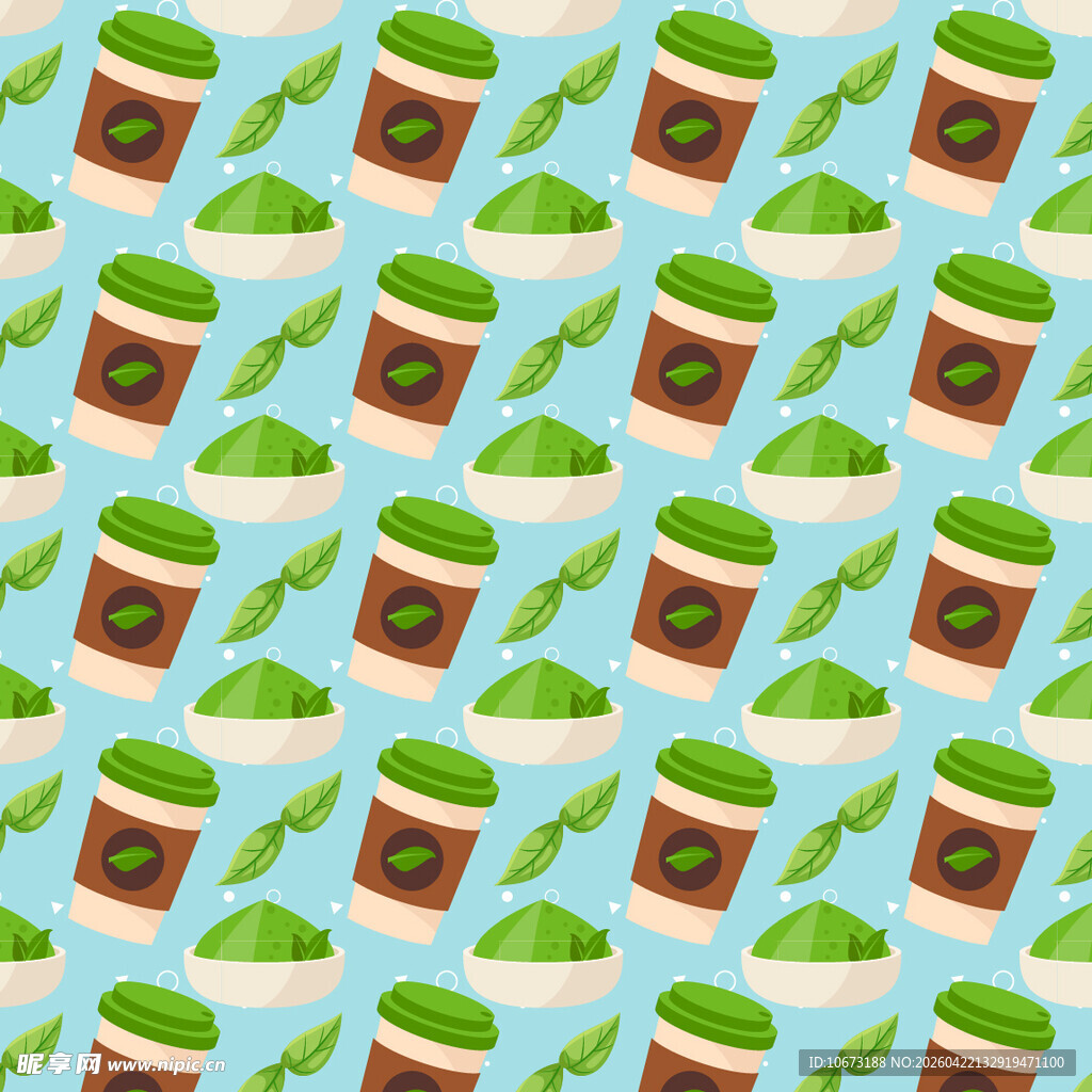 清新抹茶咖啡杯图案背景