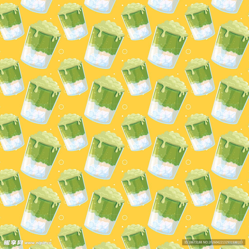 黄色背景抹茶饮品图案矢量背景