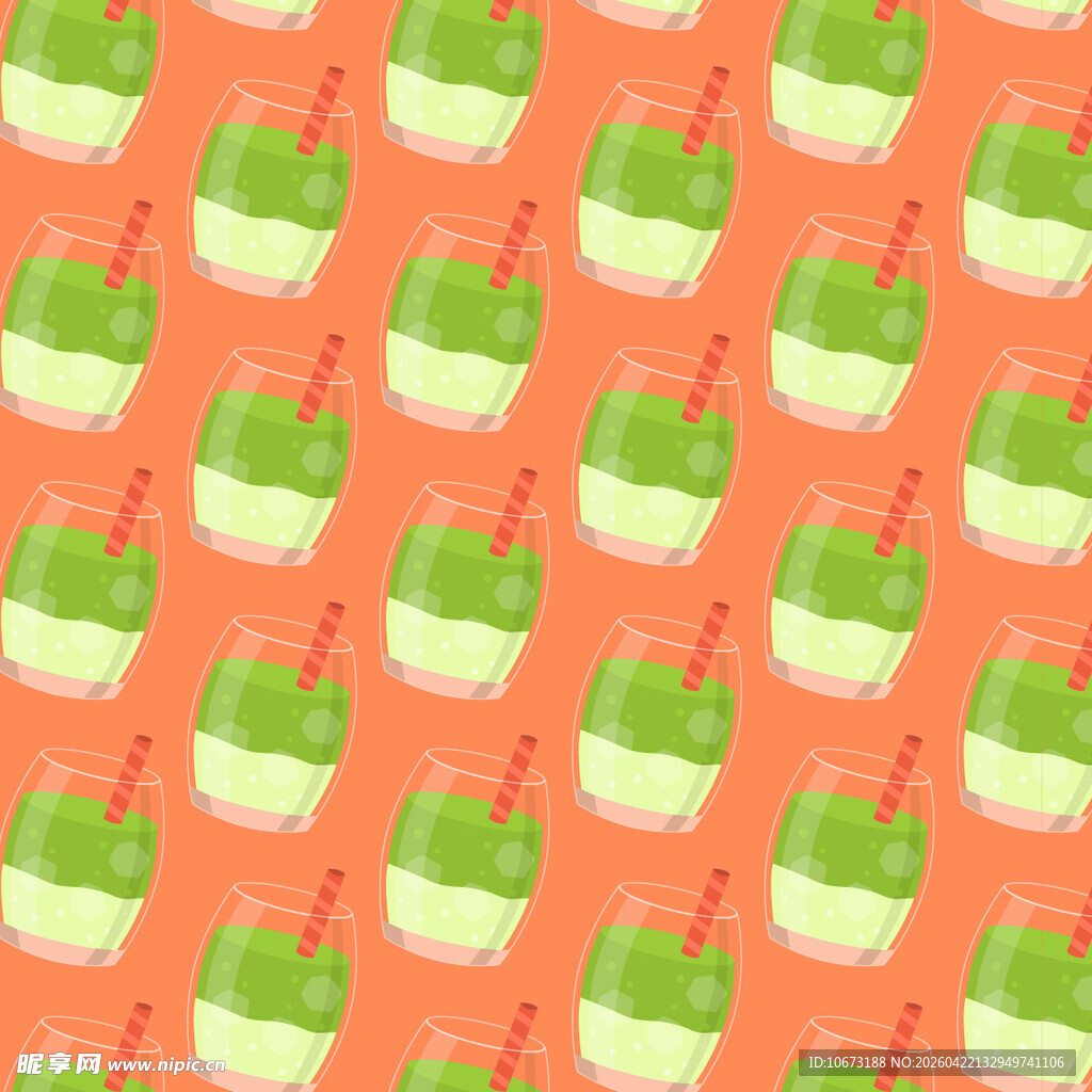 橙色背景的抹茶饮品图案矢量背景