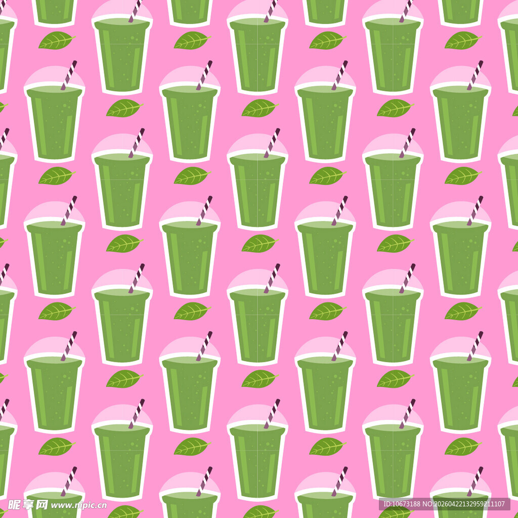 粉色背景的绿色饮品图案