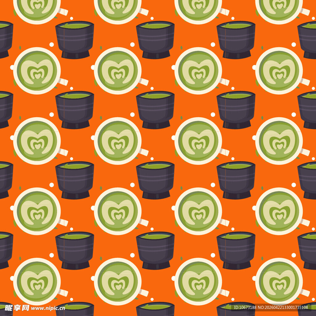 橙色背景咖啡杯无缝图案