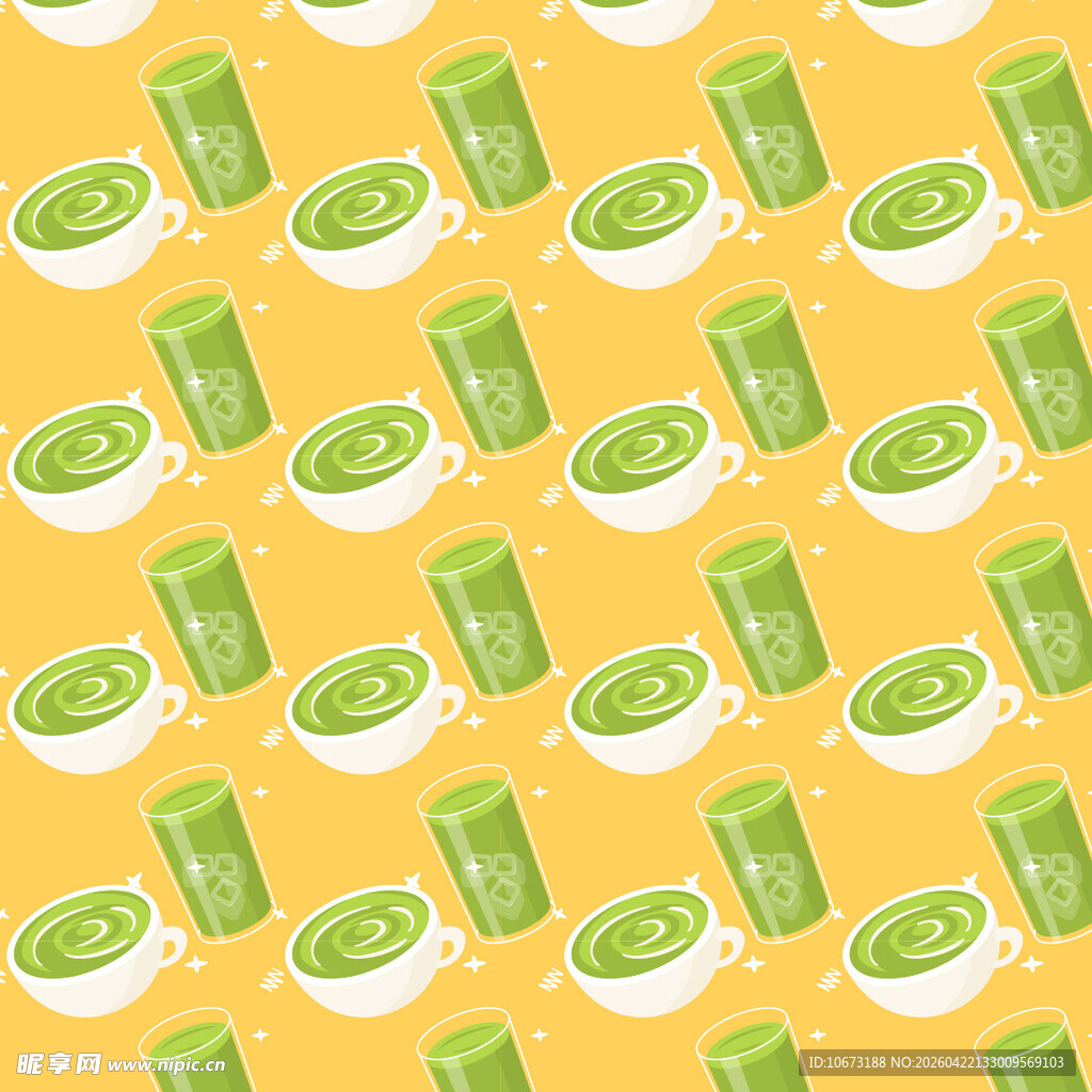 黄色背景抹茶饮品图案矢量背景