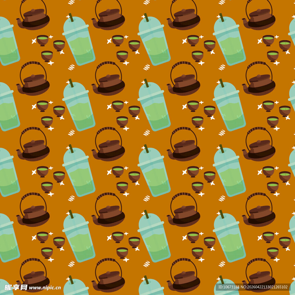 橙色背景抹茶饮品图案矢量背景