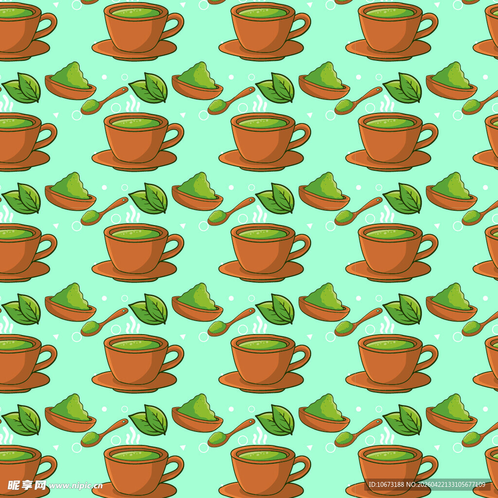 咖啡杯与叶子的清新图案
