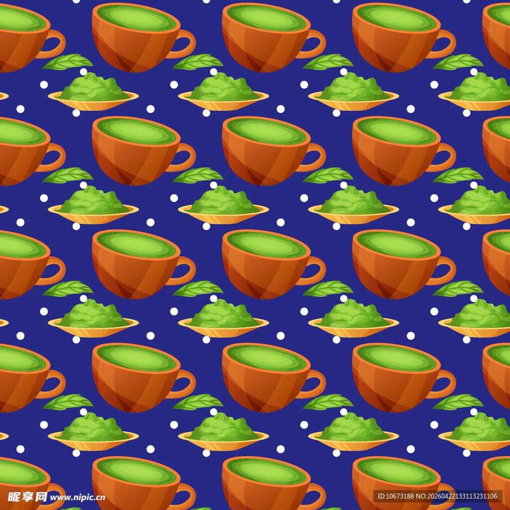 蓝色背景上的咖啡杯图案