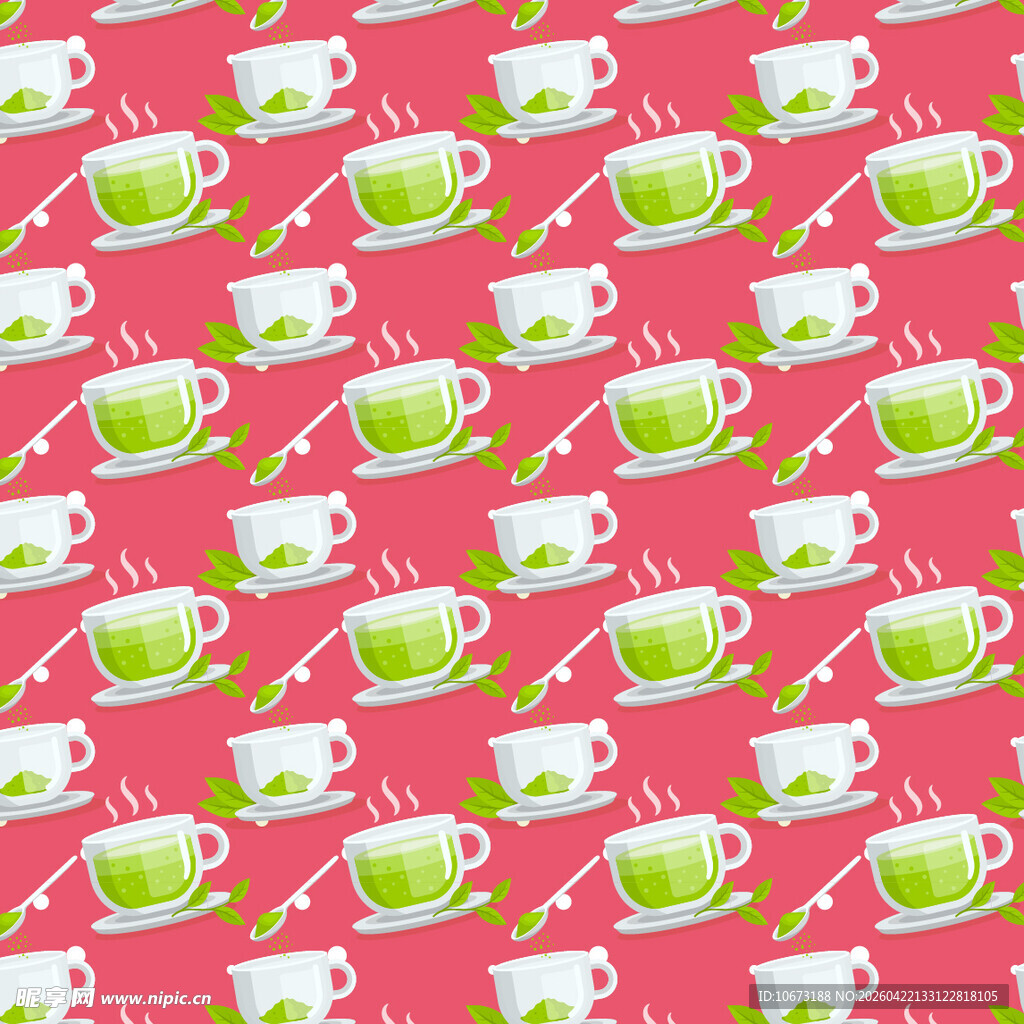 红色背景的茶杯图案设计