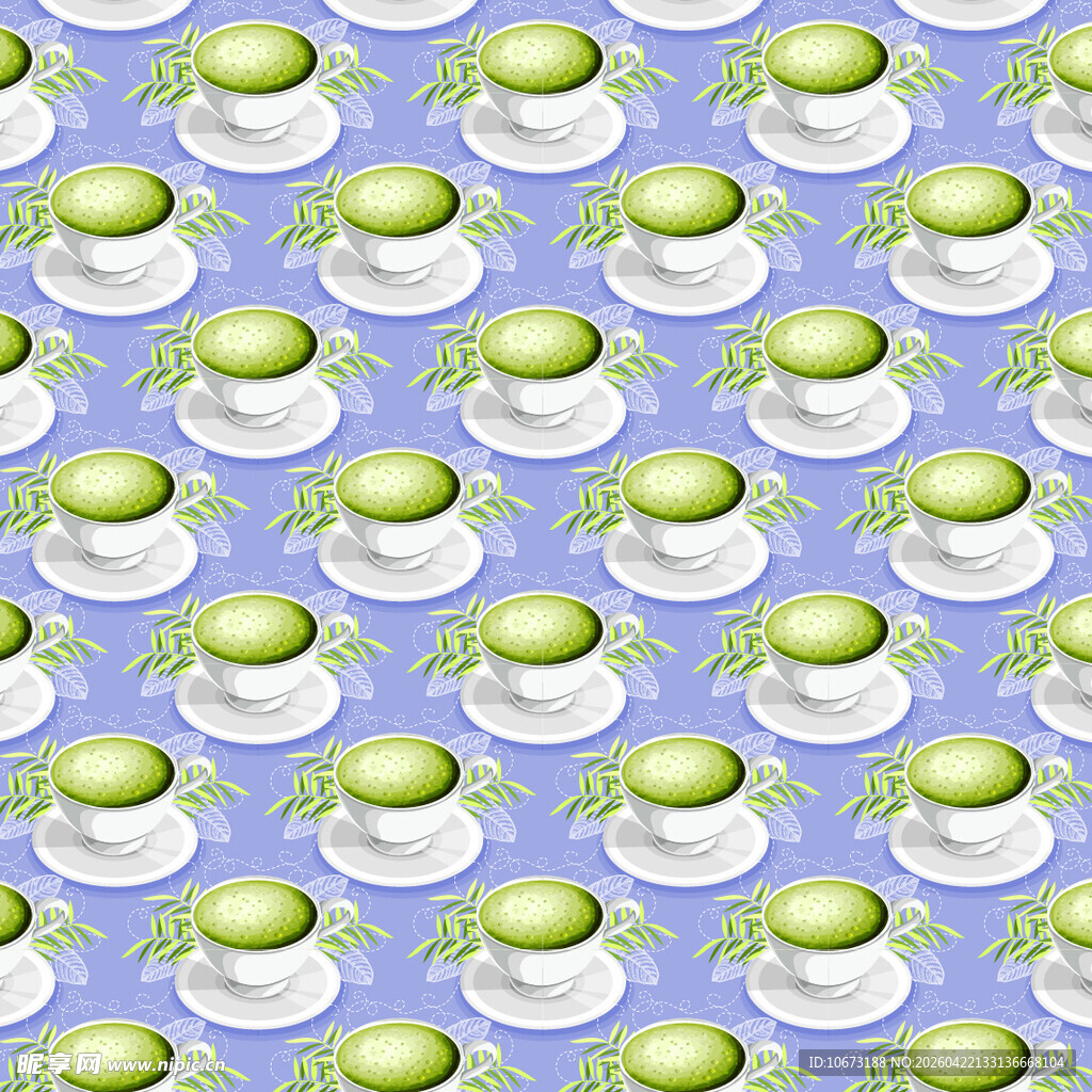 蓝底绿茶杯图案设计
