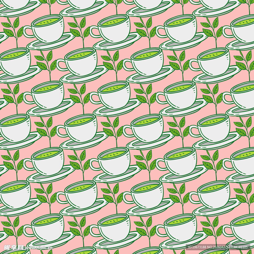 粉色背景茶杯图案设计