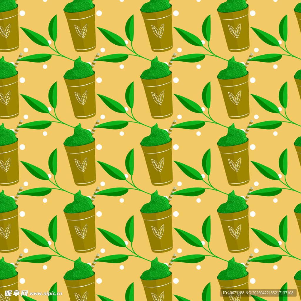 咖啡杯与叶子图案背景