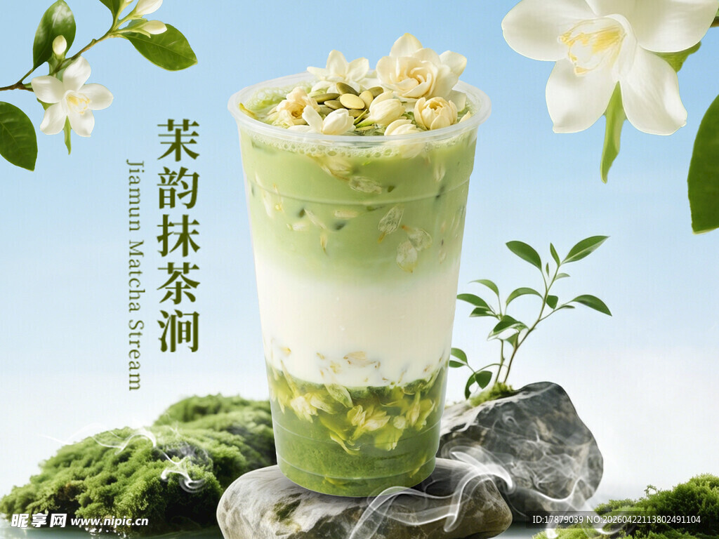 清新茉莉抹茶拿铁茶饮