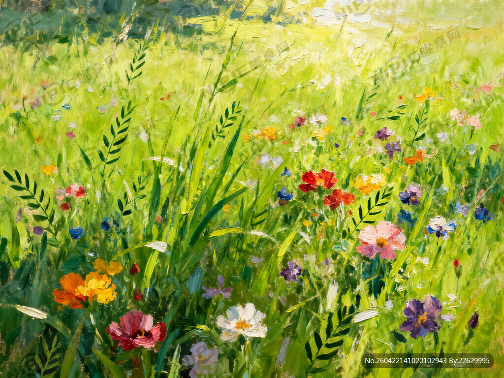 油画草地鲜花 清新自然 高清