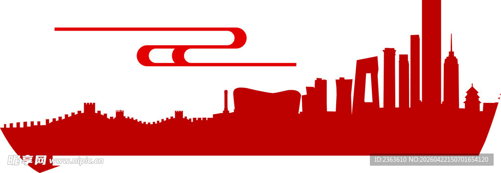 城市天际线红色创意剪影
