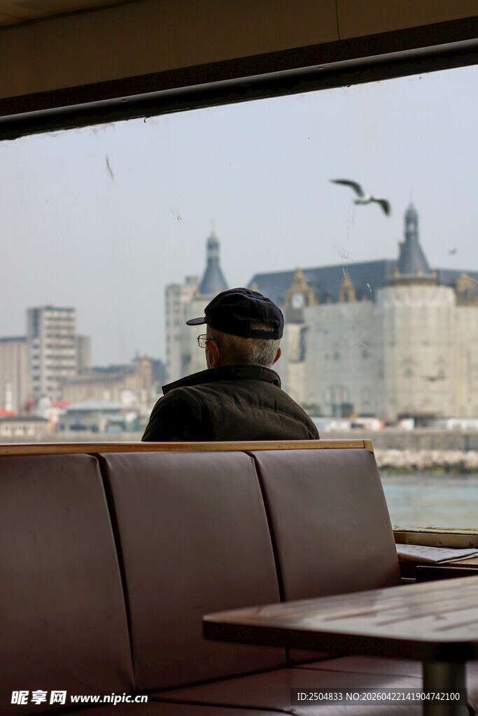 窗边男子赏景 飞鸟相伴
