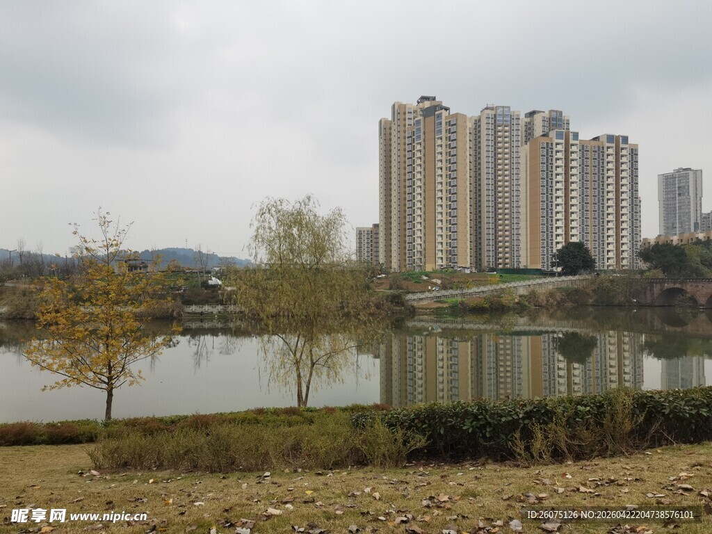 湖畔高楼景观