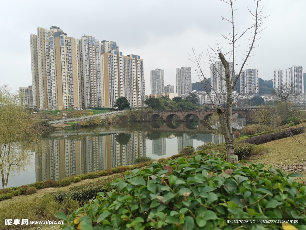 城市湖畔风景