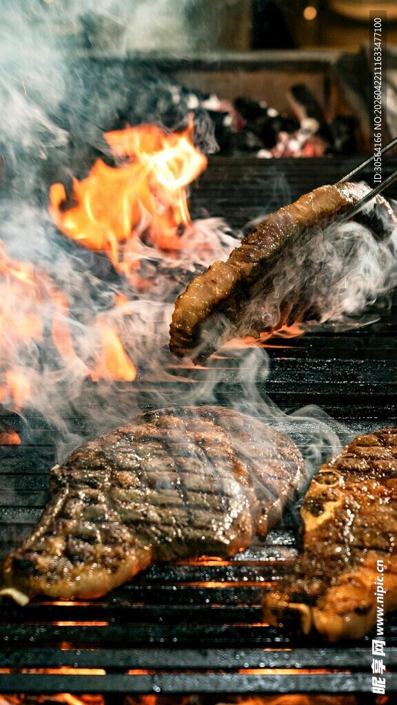 户外烧烤中的美味烤肉