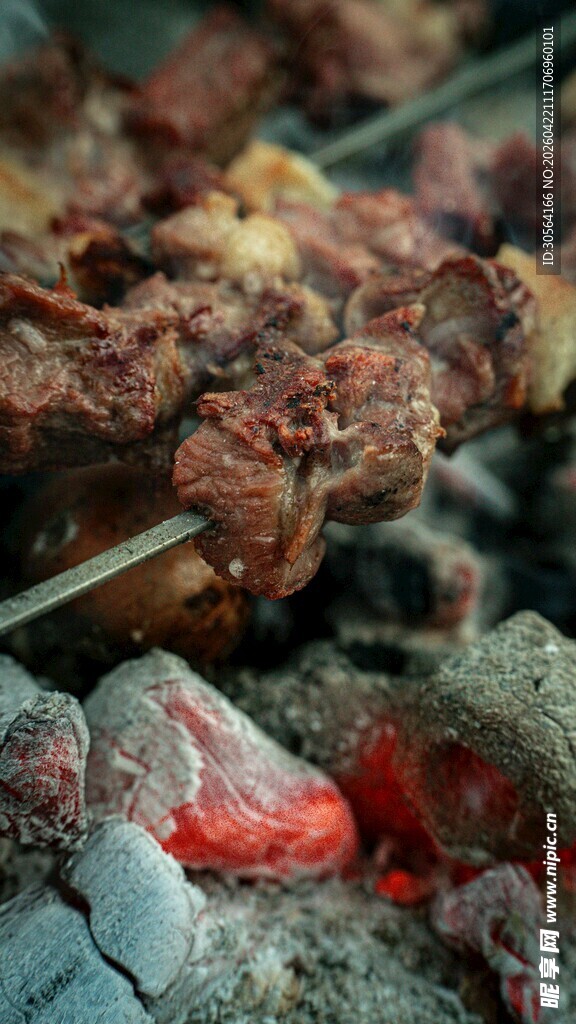 炭火上的美味烤肉串